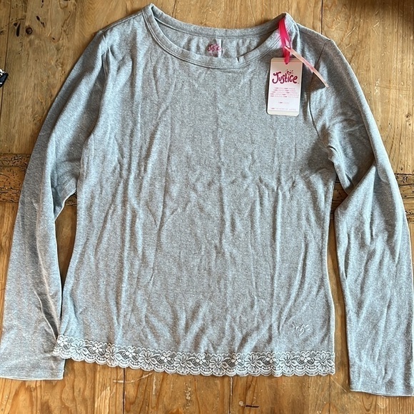 NWT Justice Long Sleeve Lace Hem Rib Tee Set of 2 Gray & Lilac XL 16/18 - Picture 3 of 11